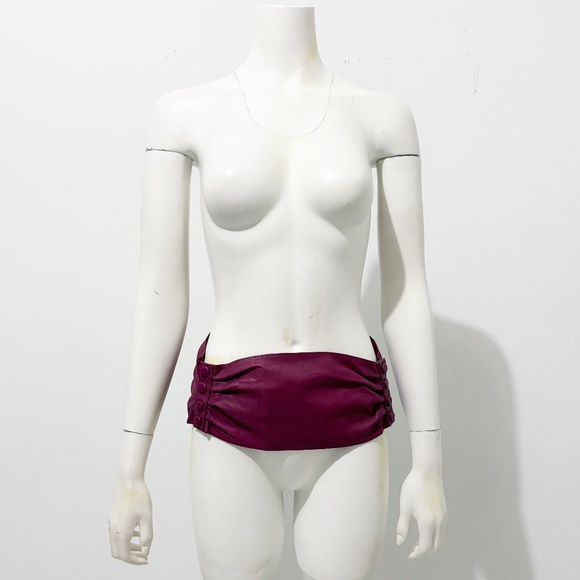 Vintage Norma Kamali Wide Leather Belt with Snaps Made in Italy Size L Retro 80s - Picture 10 of 17